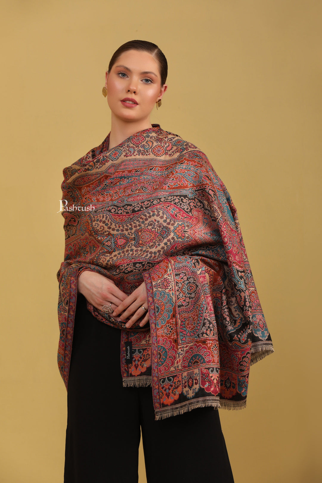 Pashtush India Womens Shawls Pashtush Womens Faux Pashmina Shawl, Multicoloured Ethnic Paisley Weave Design, Multicolour