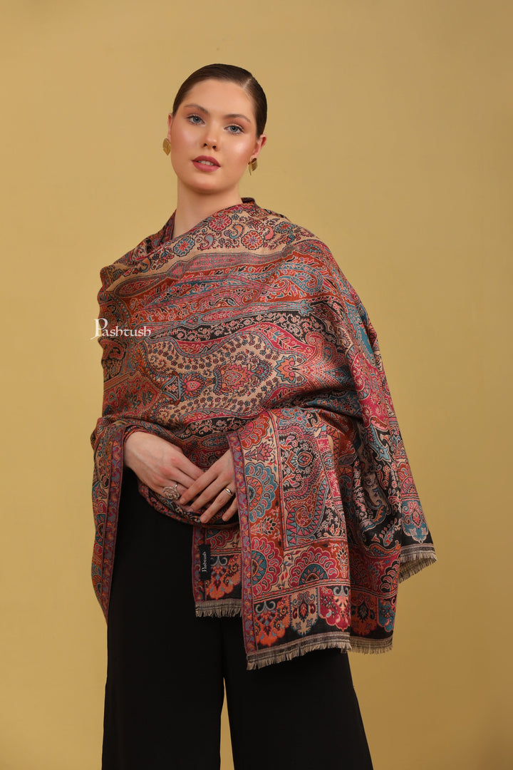 Pashtush India Womens Shawls Pashtush Womens Faux Pashmina Shawl, Multicoloured Ethnic Paisley Weave Design, Multicolour