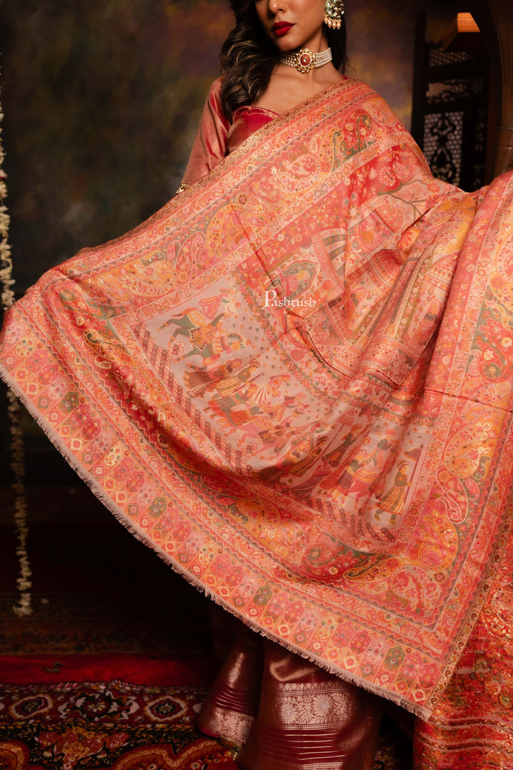 Pashtush India Womens Shawls Pashtush Womens Faux Pashmina Shawl, Pailsey Weave Design, Peach