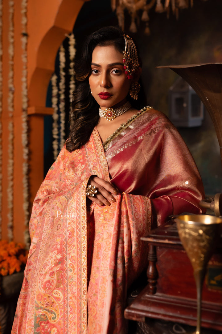 Pashtush India Womens Shawls Pashtush Womens Faux Pashmina Shawl, Pailsey Weave Design, Peach