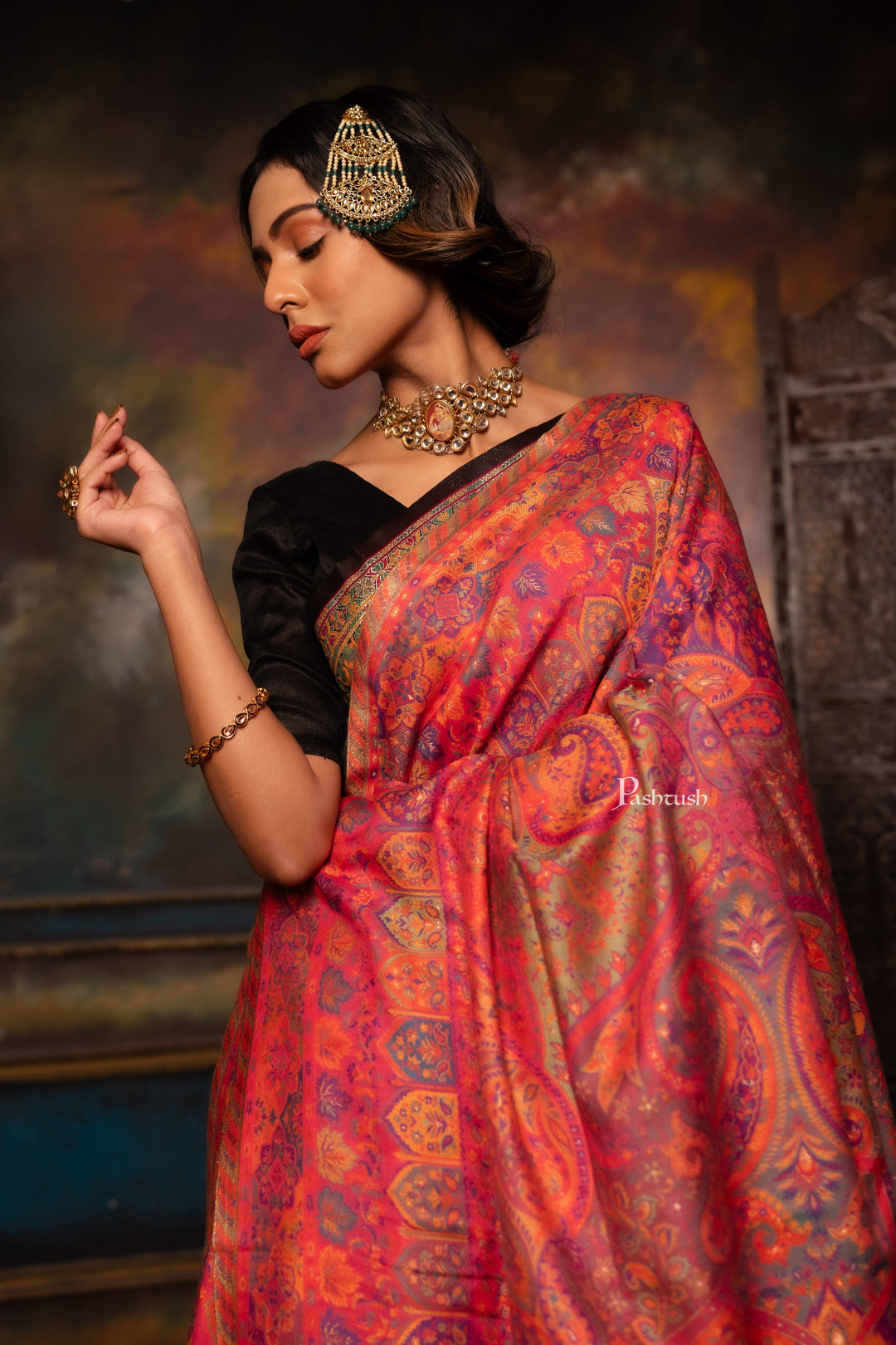 Pashtush India Womens Shawls Pashtush Womens Faux Pashmina Shawl, Pailsey Weave Design, Pink