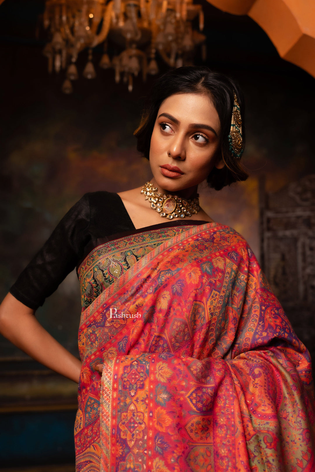 Pashtush India Womens Shawls Pashtush Womens Faux Pashmina Shawl, Pailsey Weave Design, Pink