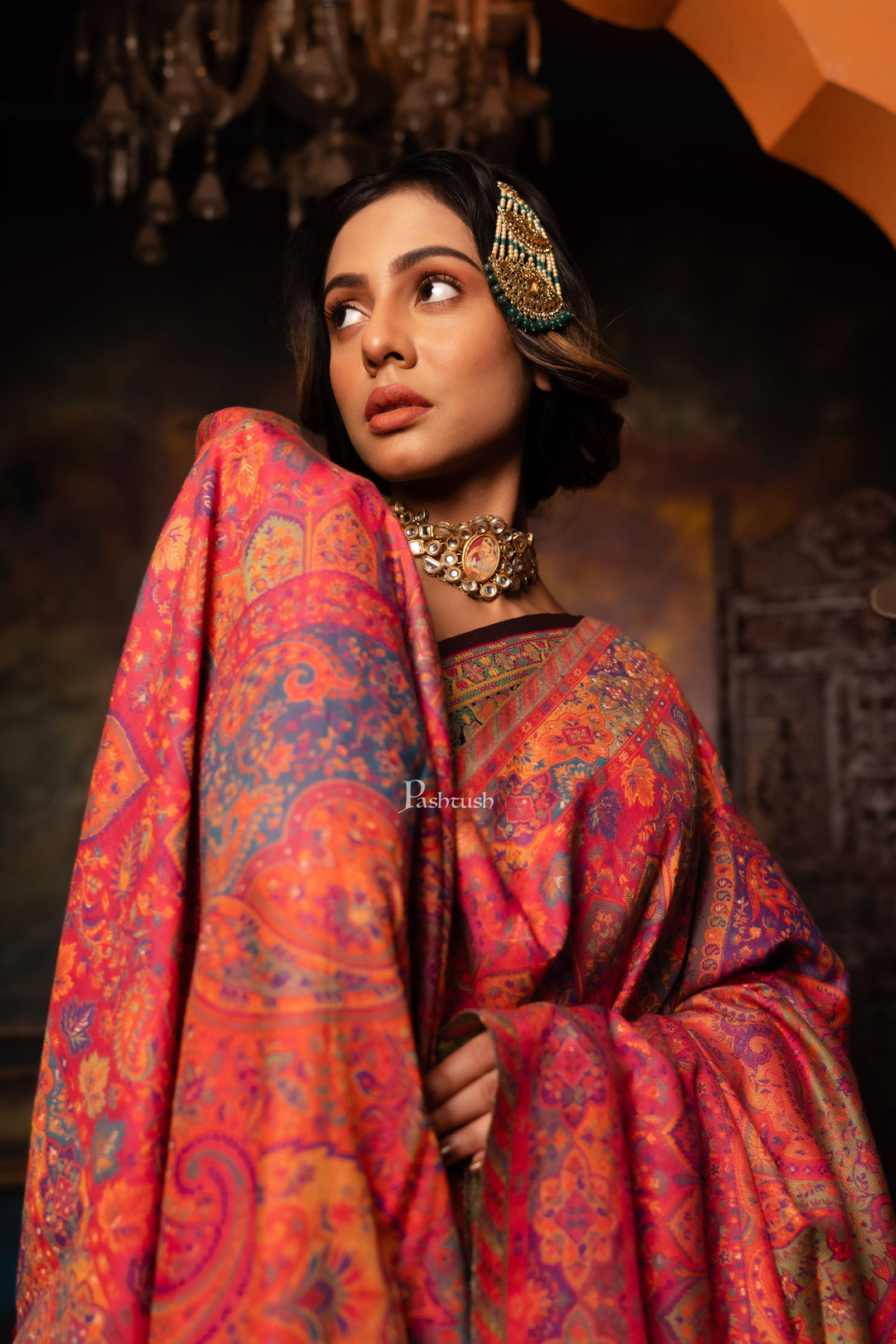 Pashtush India Womens Shawls Pashtush Womens Faux Pashmina Shawl, Pailsey Weave Design, Pink