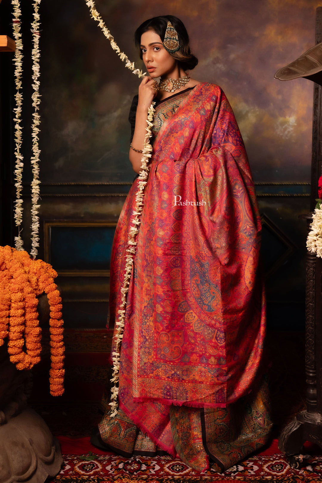 Pashtush India Womens Shawls Pashtush Womens Faux Pashmina Shawl, Pailsey Weave Design, Pink