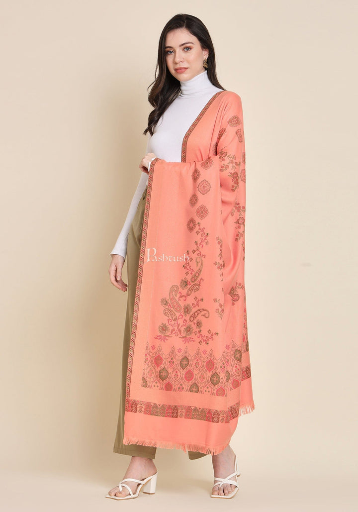 Pashtush India Womens Shawls Pashtush Womens Faux Pashmina Shawl, Paisley Weave Zari Design, Peach