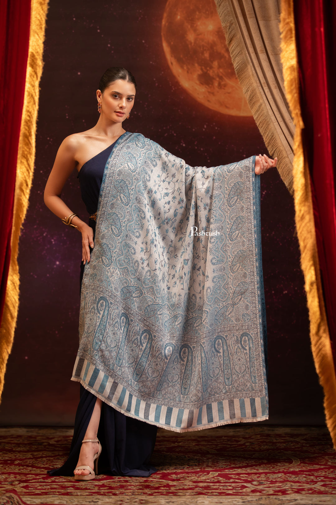 Pashtush India Womens Shawls Pashtush Womens Faux Pashmina Shawl, Pasiley Design, Ivory