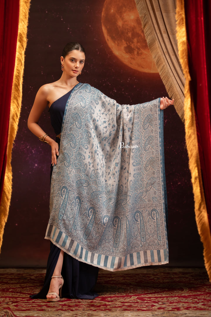 Pashtush India Womens Shawls Pashtush Womens Faux Pashmina Shawl, Pasiley Design, Ivory