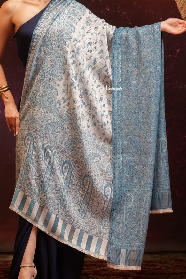 Pashtush India Womens Shawls Pashtush Womens Faux Pashmina Shawl, Pasiley Design, Ivory