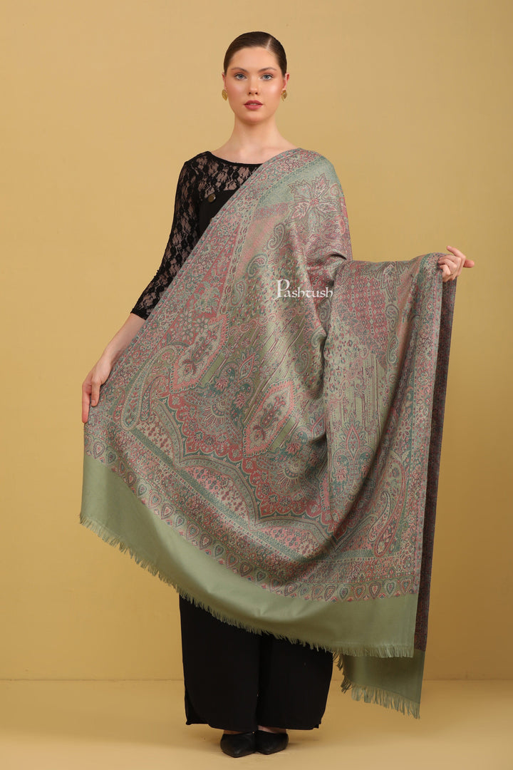 Pashtush India Womens Shawls Pashtush Womens Faux Pashmina Shawl, Pasiley Weave Design, Olive Green