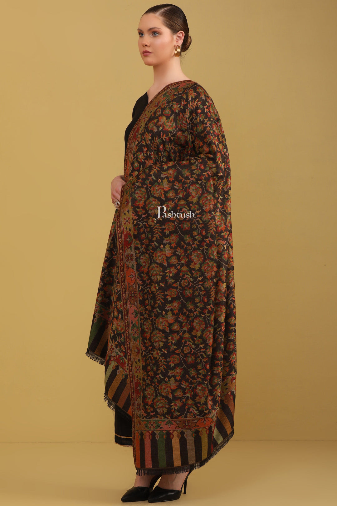 Pashtush India Womens Shawls Pashtush Womens Faux Pashmina Shawl, Petiole Design, Black