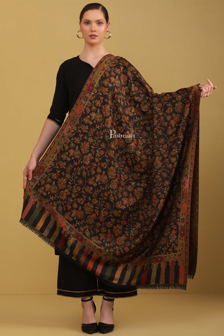 Pashtush India Womens Shawls Pashtush Womens Faux Pashmina Shawl, Petiole Design, Black