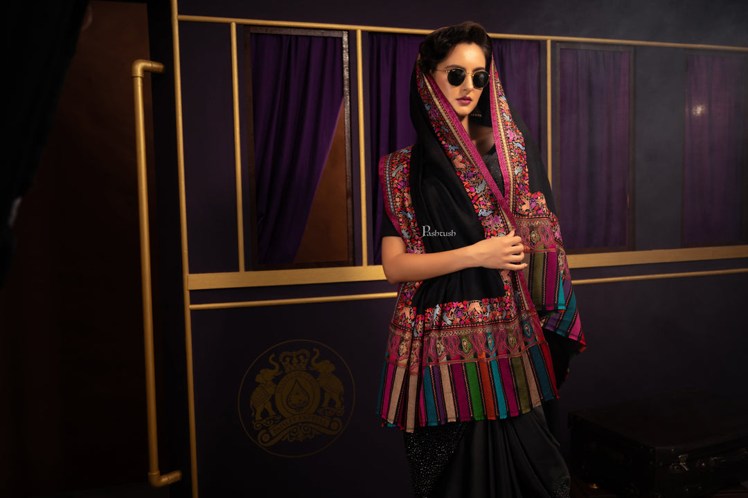 Pashtush India Womens Shawls Pashtush Womens Faux Pashmina Shawl, With Zari Design, Black