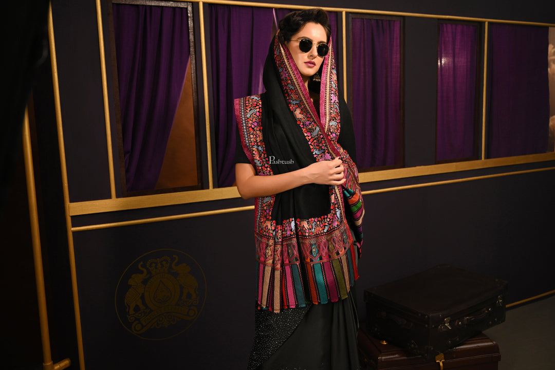 Pashtush India Womens Shawls Pashtush Womens Faux Pashmina Shawl, With Zari Design, Black