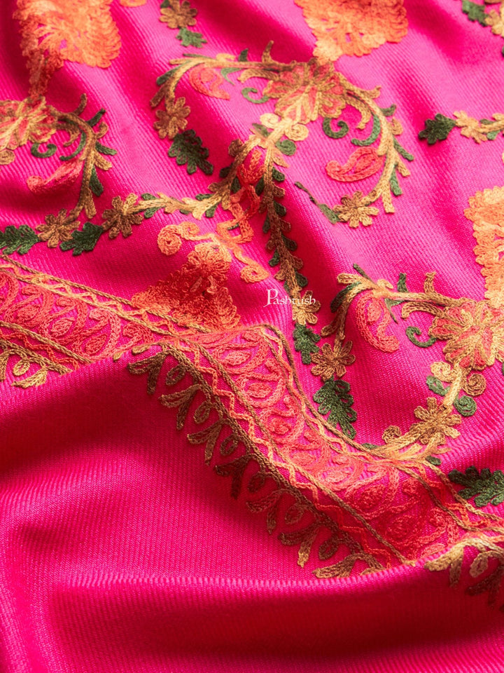 Pashtush India Womens Stoles and Scarves Scarf Pashtush Womens Faux Pashmina Stole, Aari Embroidery Design, Dark Pink