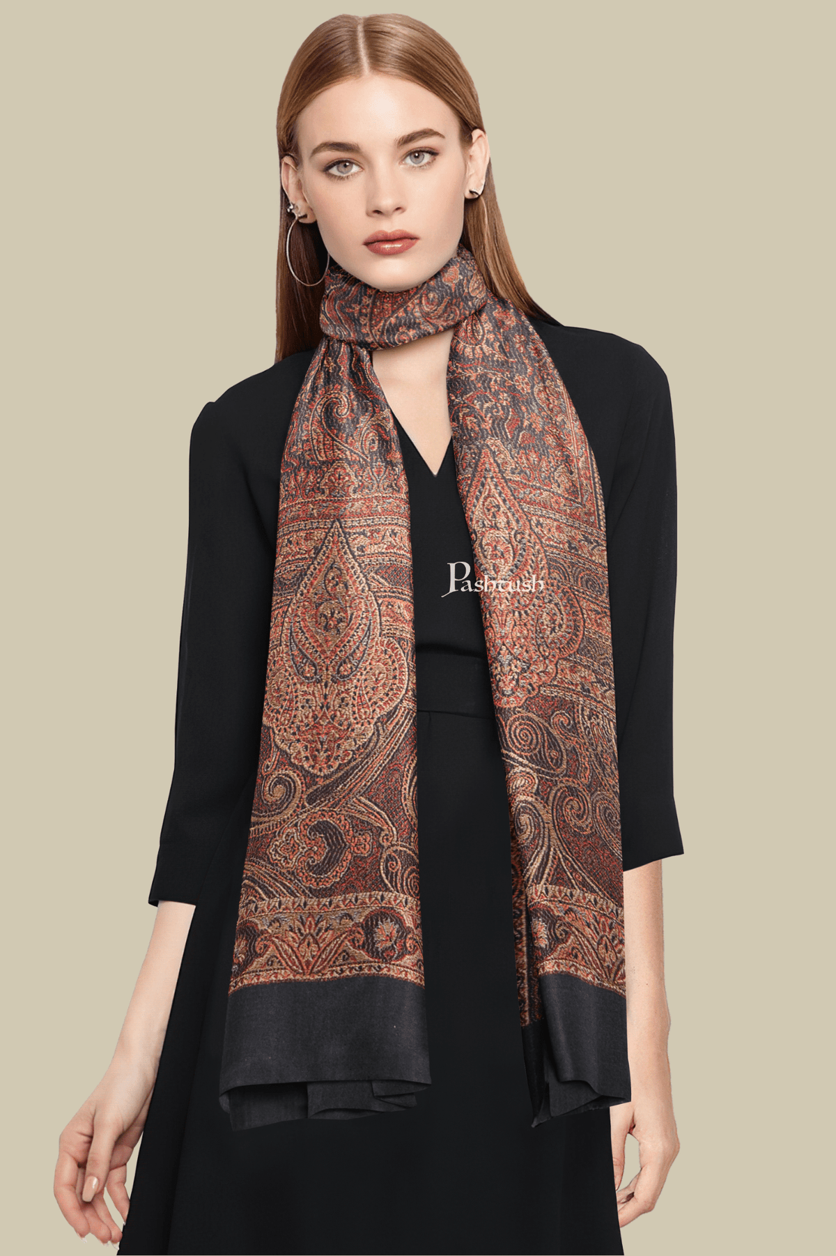 Pashtush India Womens Stoles and Scarves Scarf Pashtush Womens Faux Pashmina Stole,  Design, Black