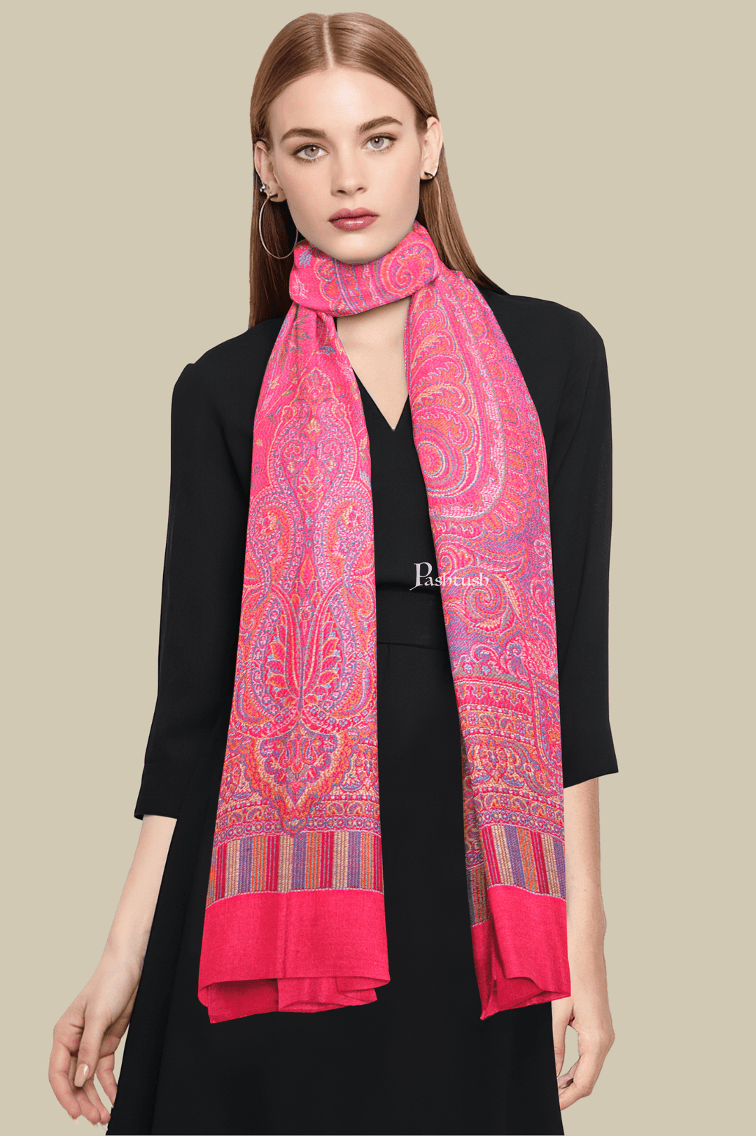 Pashtush India Womens Stoles and Scarves Scarf Pashtush Womens Faux Pashmina Stole,  Design, Dark Pink