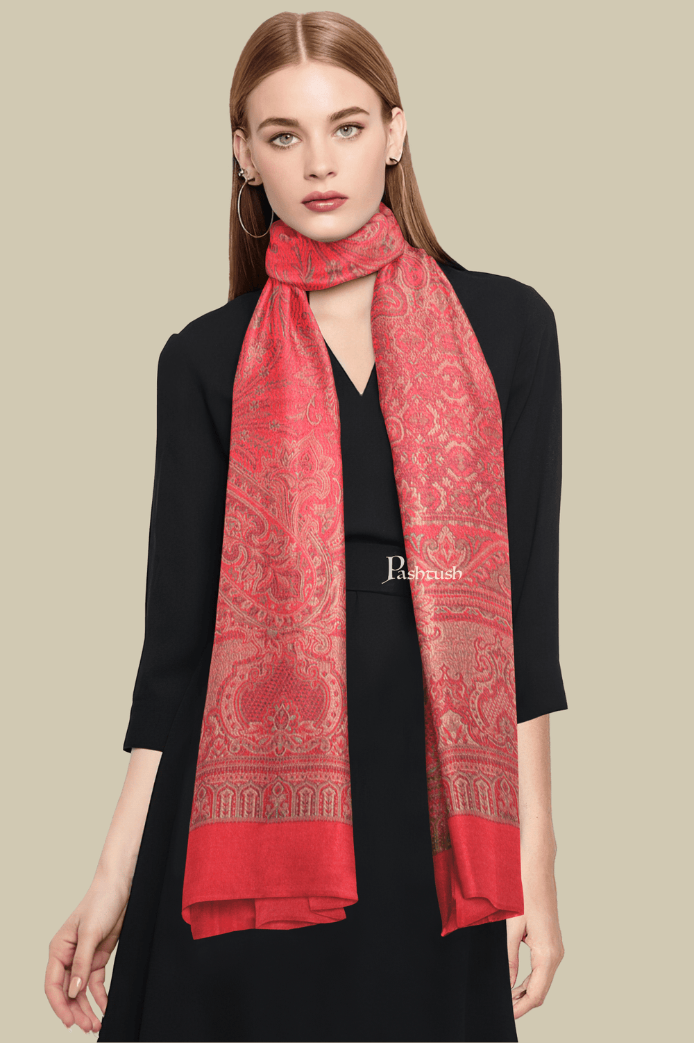 Pashtush India Womens Stoles and Scarves Scarf Pashtush Womens Faux Pashmina Stole,  Design, Maroon