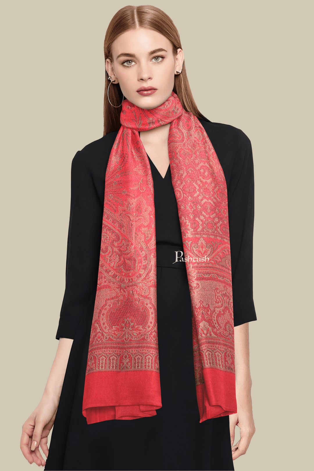 Pashtush India Womens Stoles and Scarves Scarf Pashtush Womens Faux Pashmina Stole,  Design, Maroon