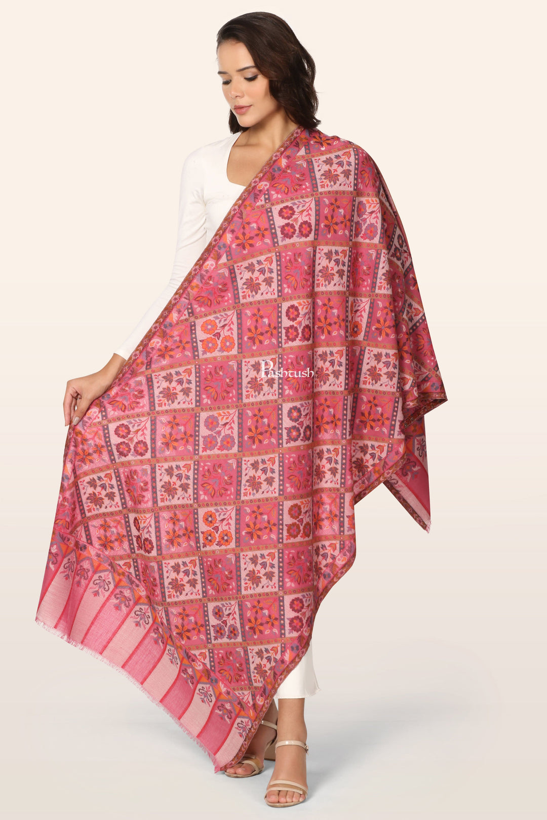 Pashtush India Womens Stoles and Scarves Scarf Pashtush Womens Faux Pashmina Stole, Diamond Weave Design, Pink