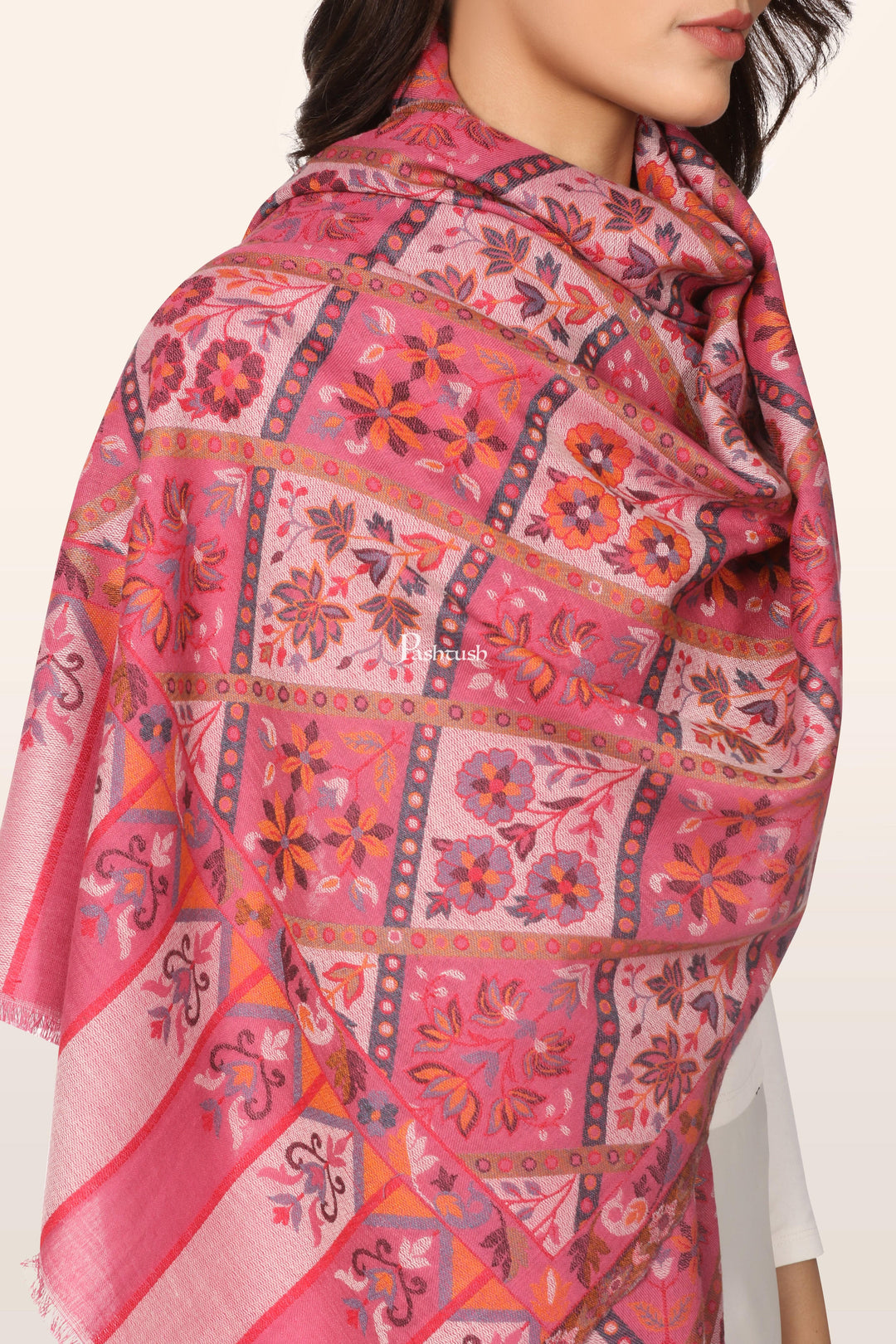 Pashtush India Womens Stoles and Scarves Scarf Pashtush Womens Faux Pashmina Stole, Diamond Weave Design, Pink