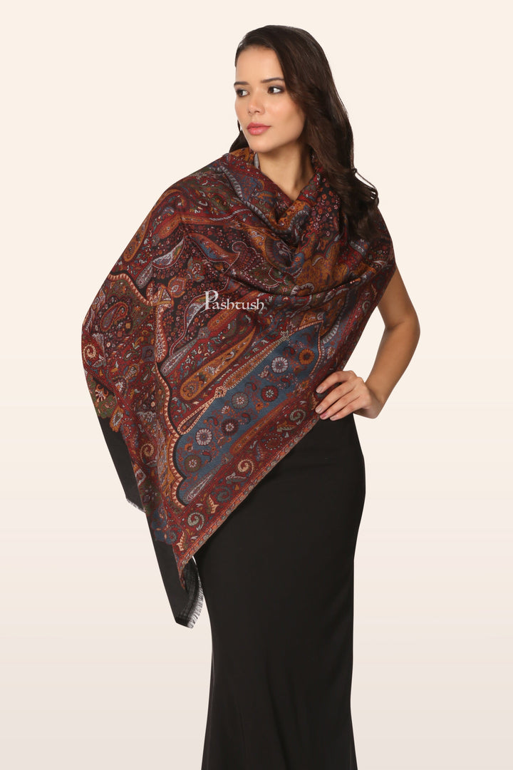 Pashtush India womens scarf and Stoles Pashtush Womens Faux Pashmina Stole, Ethnic Weave Design, Black