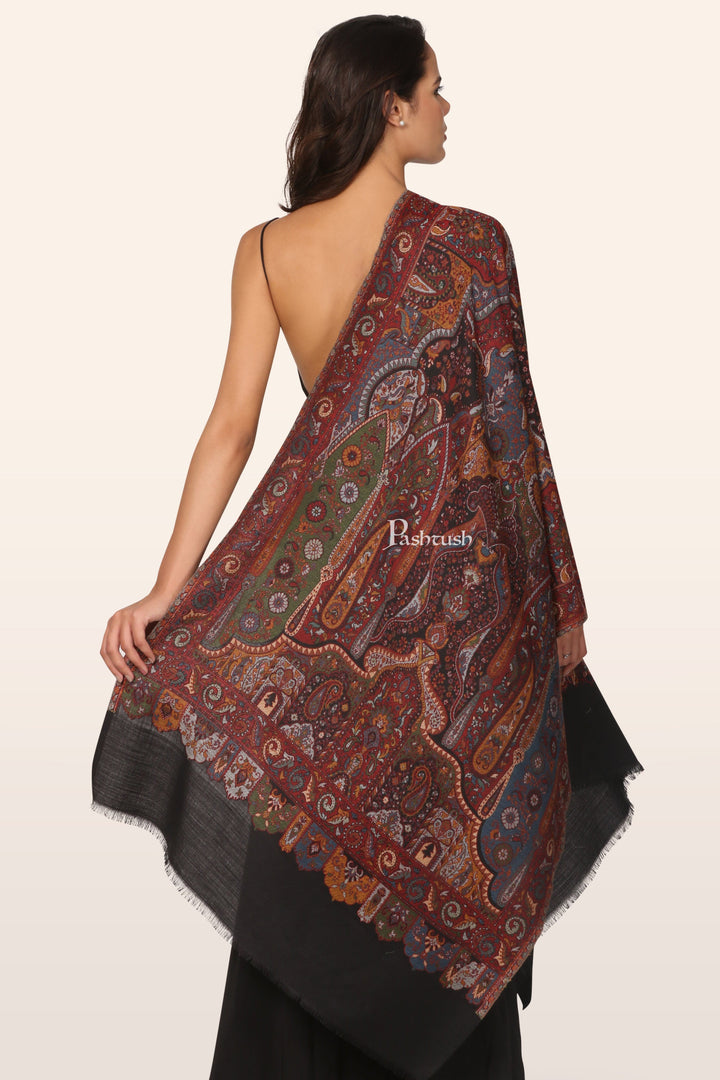 Pashtush India womens scarf and Stoles Pashtush Womens Faux Pashmina Stole, Ethnic Weave Design, Black