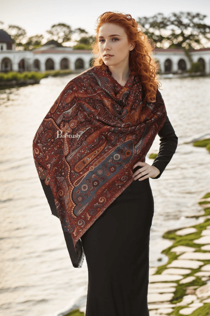 Pashtush India womens scarf and Stoles Pashtush Womens Faux Pashmina Stole, Ethnic Weave Design, Black