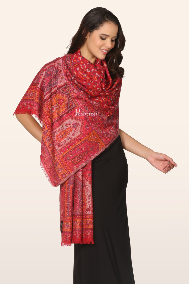 Pashtush India womens scarf and Stoles Pashtush Womens Faux Pashmina Stole, Ethnic Weave Design, Maroon