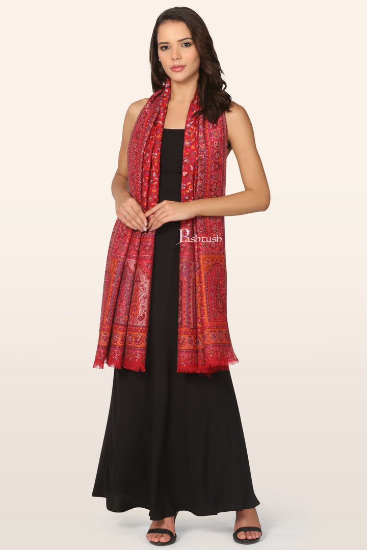 Pashtush India womens scarf and Stoles Pashtush Womens Faux Pashmina Stole, Ethnic Weave Design, Maroon