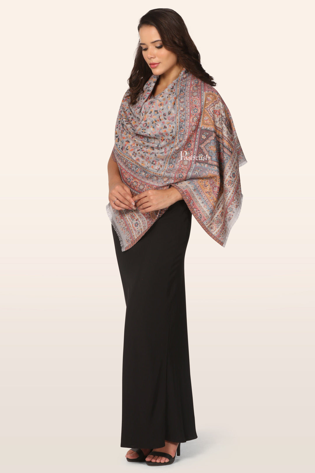 Pashtush India womens scarf and Stoles Pashtush Womens faux pashmina  Stole, Ethnic Weave Design, Slate