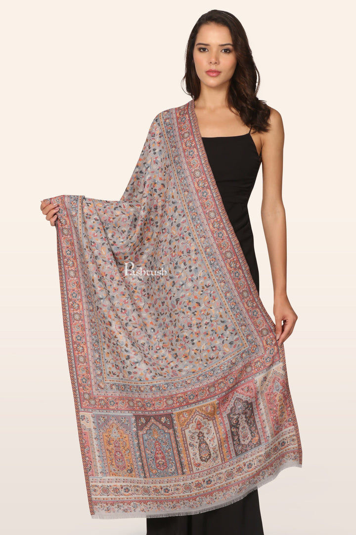 Pashtush India womens scarf and Stoles Pashtush Womens faux pashmina  Stole, Ethnic Weave Design, Slate