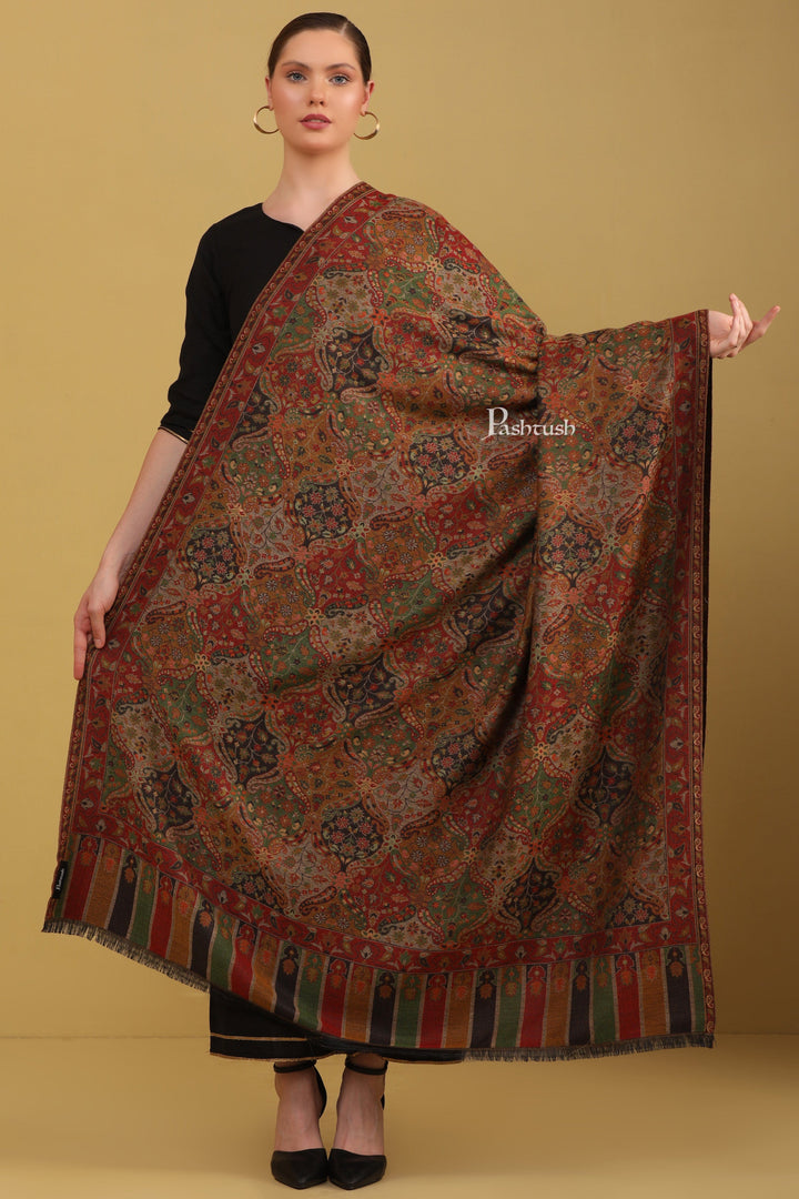 Pashtush India Womens Shawls Pashtush Womens Faux Pashmina Stole, Ethnic Weave, Multicolour