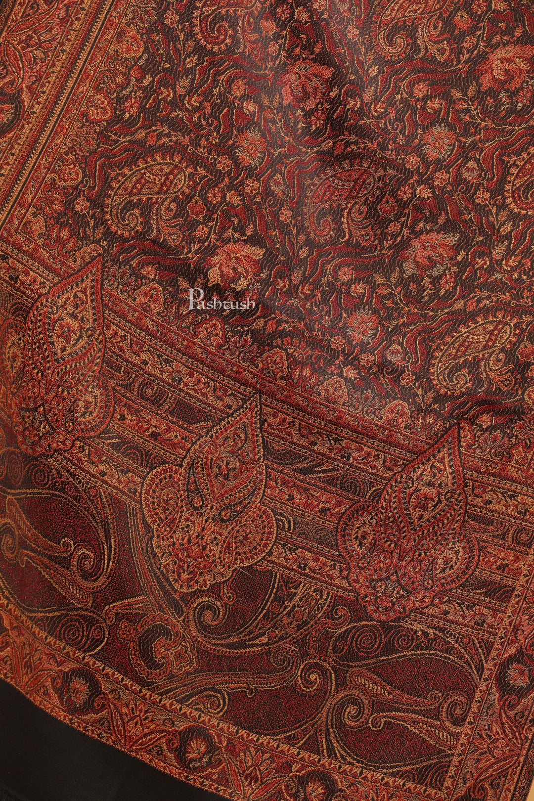 Pashtush India Womens Stoles and Scarves Scarf Pashtush Womens Faux Pashmina Stole, Jamawar Weave Design, Black