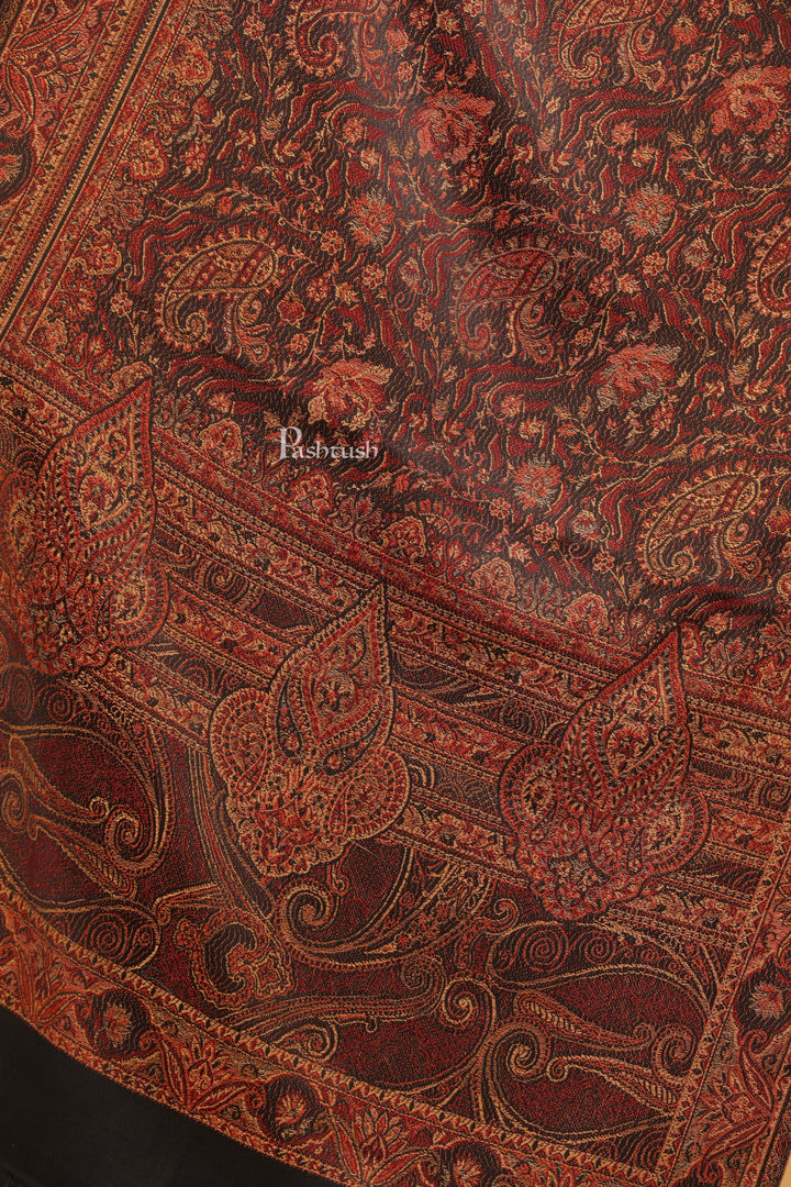 Pashtush India Womens Stoles and Scarves Scarf Pashtush Womens Faux Pashmina Stole, Jamawar Weave Design, Black