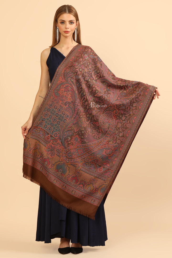 Pashtush India Womens Stoles Pashtush Womens Faux Pashmina Stole, Pasiley Design, Brown