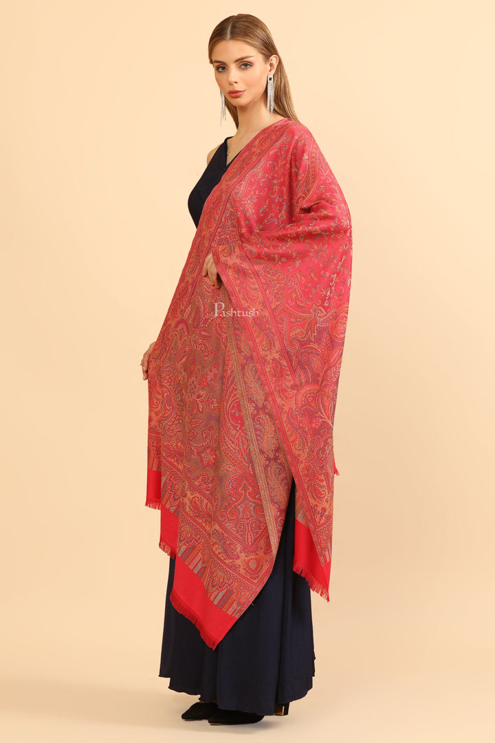 Pashtush India Womens Stoles Pashtush Womens Faux Pashmina Stole, Pasiley Design, Dark Pink