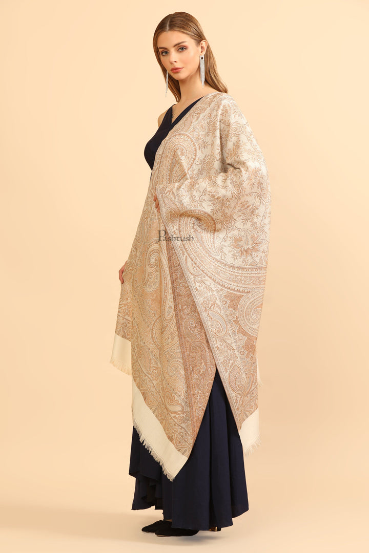 Pashtush India Womens Stoles Pashtush Womens Faux Pashmina Stole, Pasiley Design, Ivory