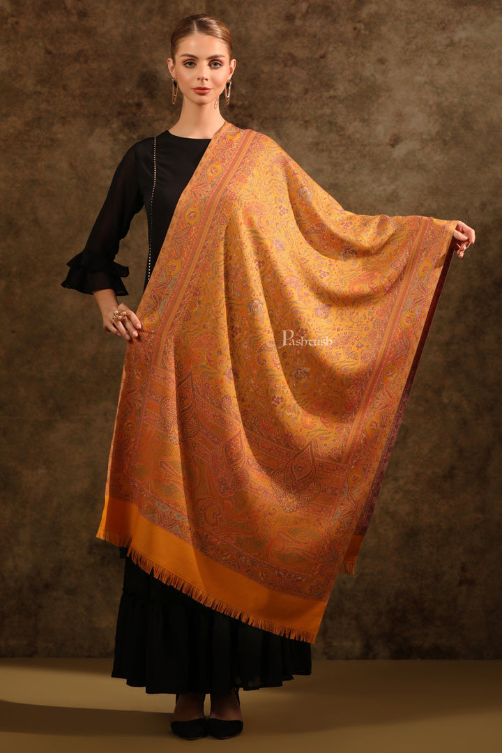 Pashtush India Womens Stoles Pashtush Womens Faux Pashmina Stole, Pasiley Design, Mustard