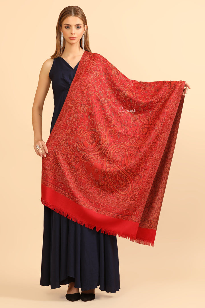 Pashtush India Womens Stoles Pashtush Womens Faux Pashmina Stole, Pasiley Design, Red