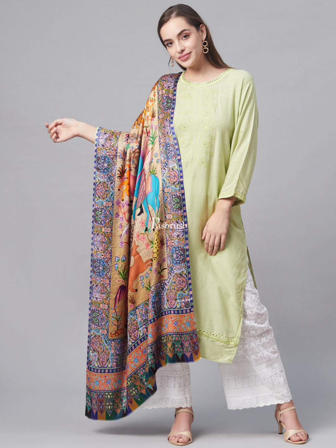 Pashtush India Womens Stoles and Scarves Scarf Pashtush Womens Fine Soft Bamboo Stole, Shikaardar Print Design