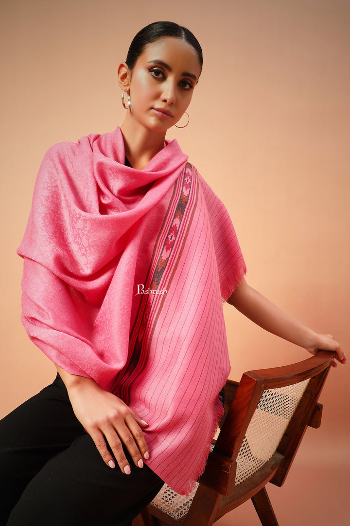 Pashtush India Womens Shawls Pashtush Womens Fine Wool Aztec Weave Shawl, Soft And Warm, Pink