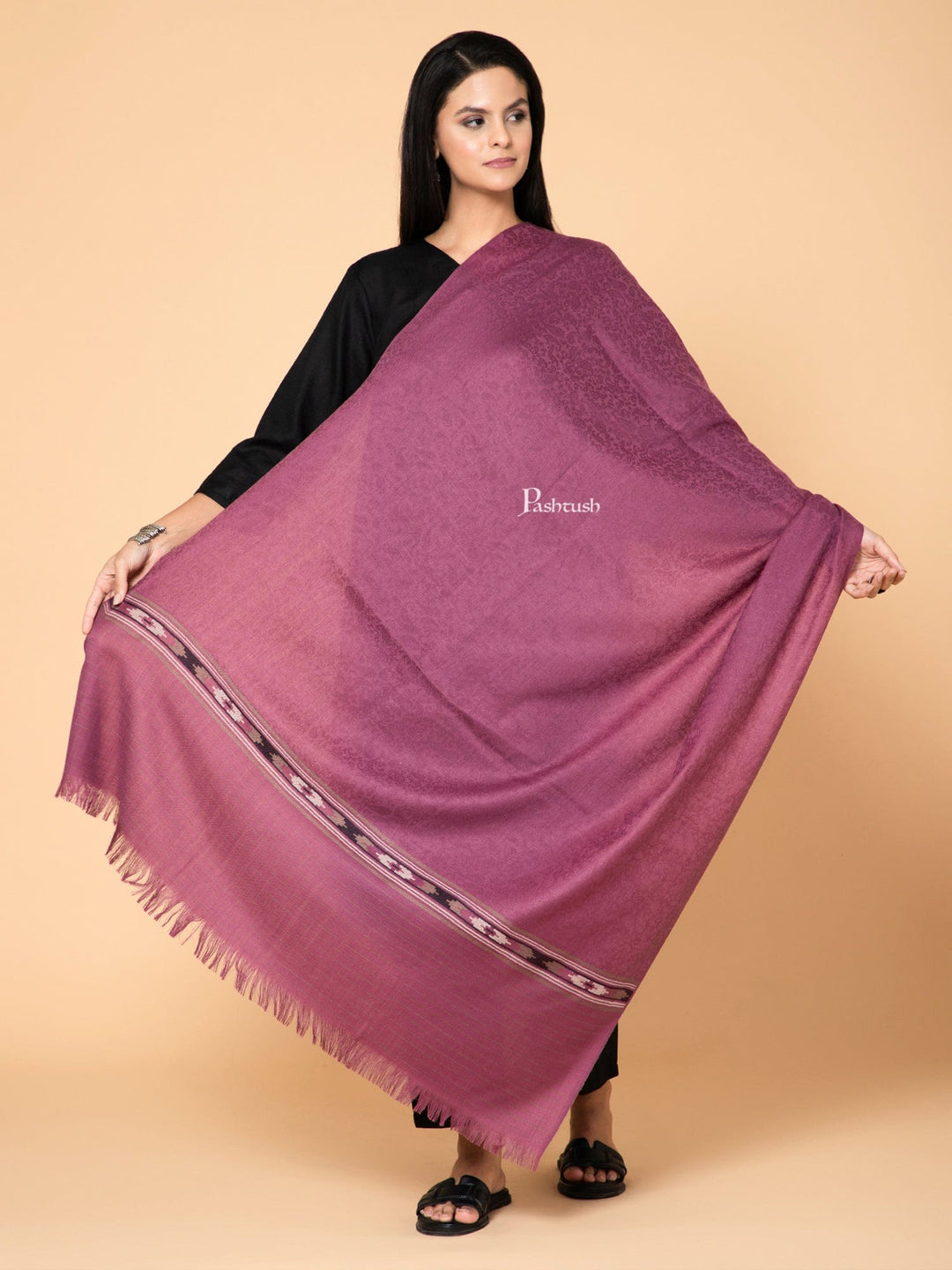 Pashtush India Womens Shawls Pashtush Womens Fine Wool Shawl, Aztec Weave Design, Peel Lilac