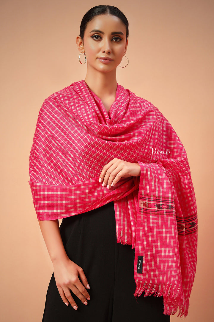 Pashtush India Womens Shawls Pashtush Womens Fine Wool Shawl, Aztec Weave, Woven Design, Fuschia