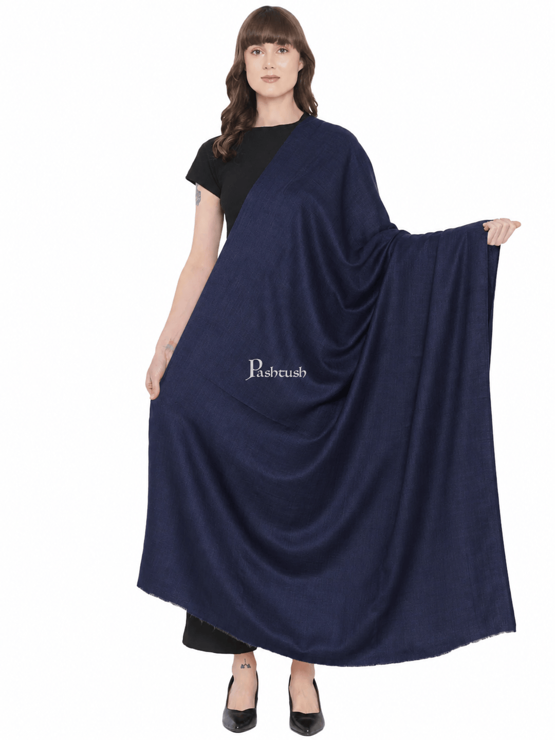 Pashtush India Womens Shawls Pashtush Womens Fine Wool Shawl, Basics, Extra Soft Warm Light Weight, Navy Blue