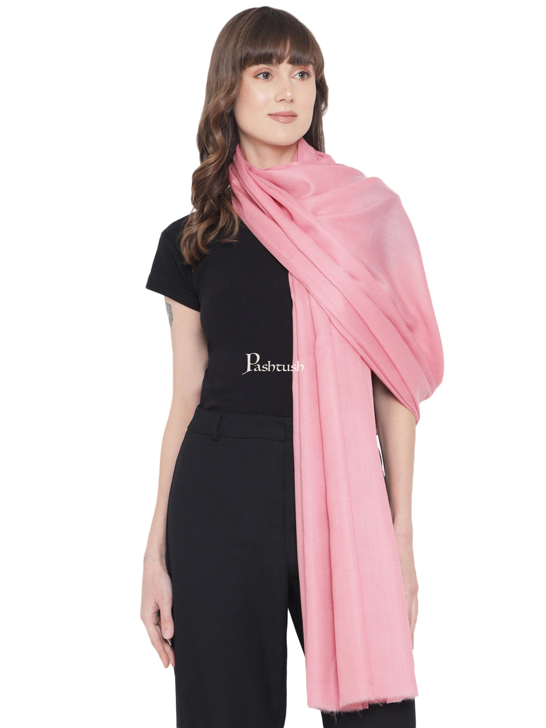 Pashtush India Womens Shawls Pashtush Womens Fine Wool Shawl, Basics, Extra Soft Warm Light Weight, Solid Blush Pink