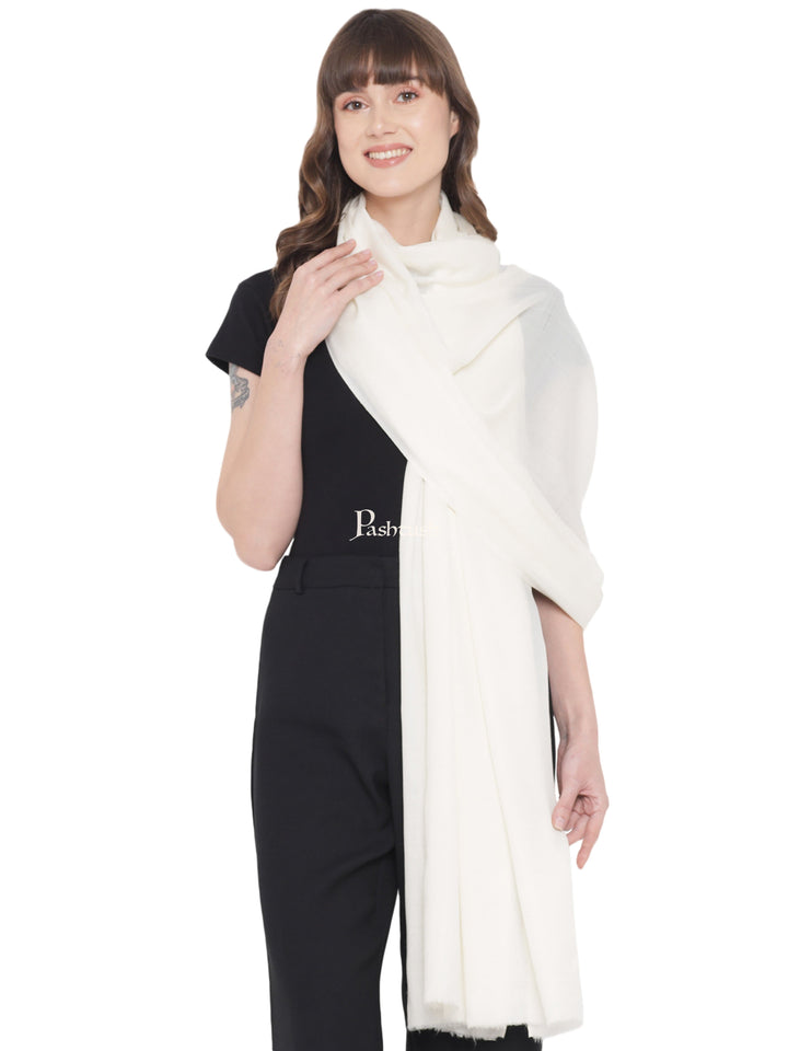 Pashtush India Womens Shawls Pashtush Womens Fine Wool Shawl, Basics, Extra Soft Warm Light Weight, Solid Ivory