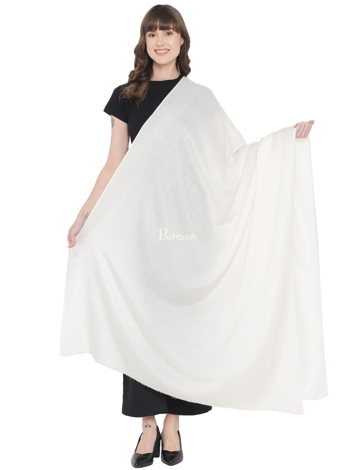 Pashtush India Womens Shawls Pashtush Womens Fine Wool Shawl, Basics, Extra Soft Warm Light Weight, Solid Ivory