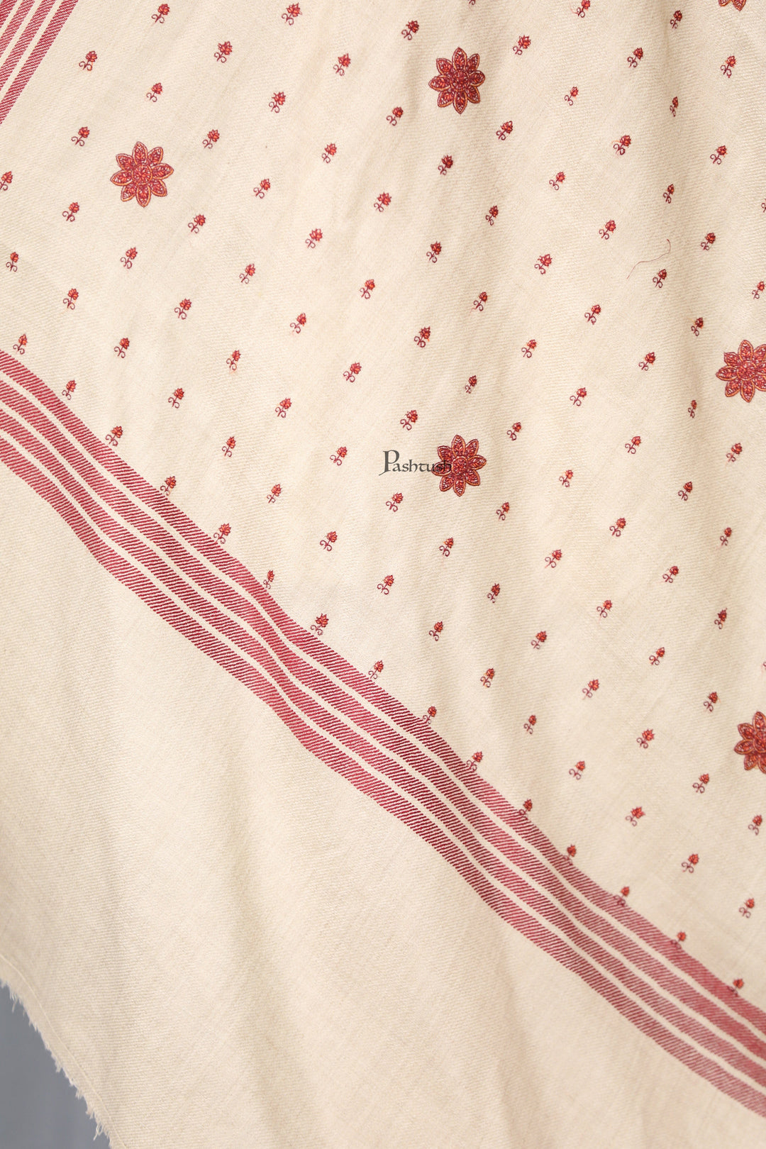 Pashtush India Womens Shawls Pashtush Womens Fine Wool Shawl, Booti Embroidery Design, Beige
