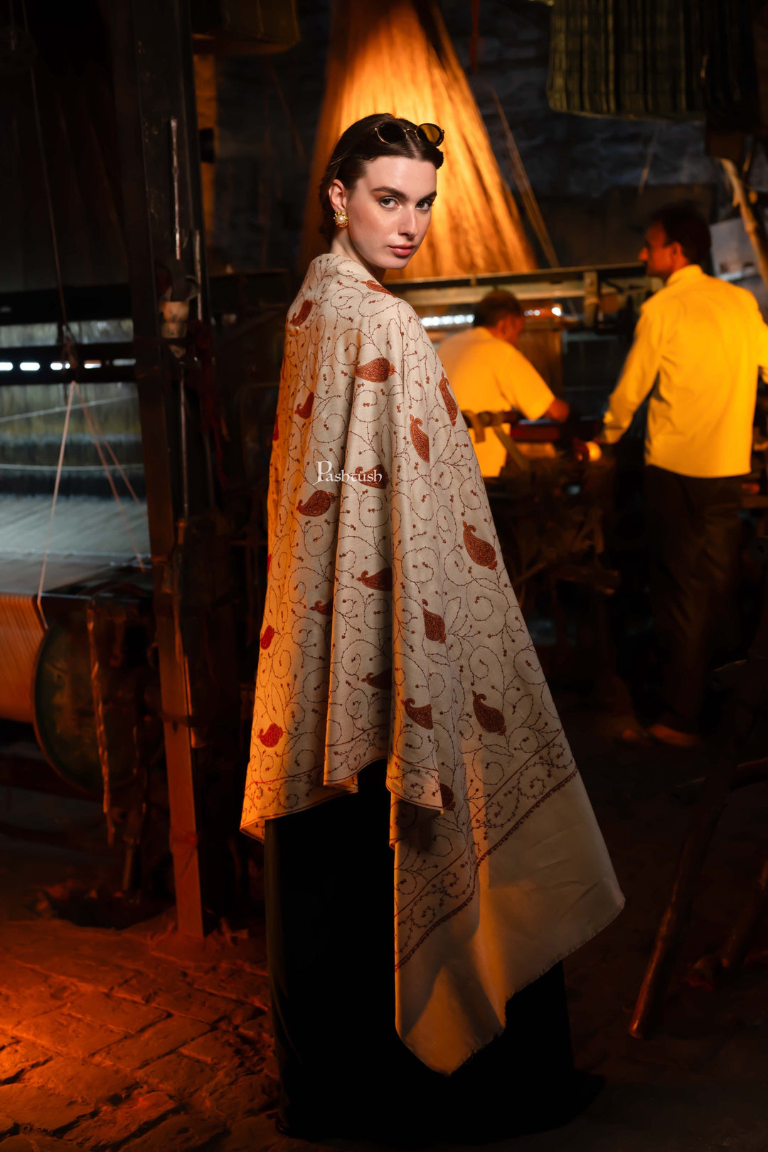Pashtush India Womens Shawls Pashtush Womens Fine Wool Shawl,  Design, Beige