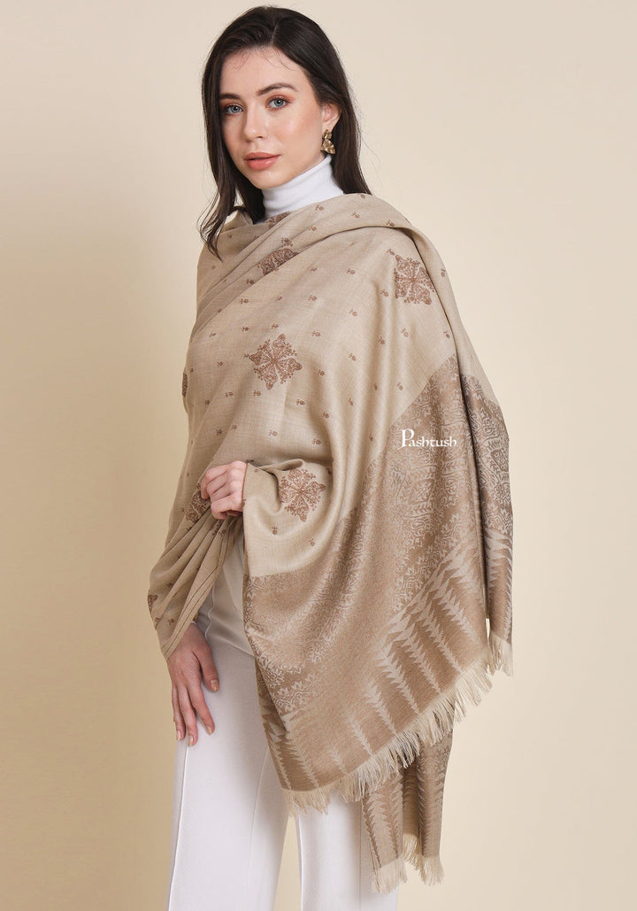 Pashtush India Womens Shawls Pashtush Womens Fine Wool Shawl,  Design, Beige